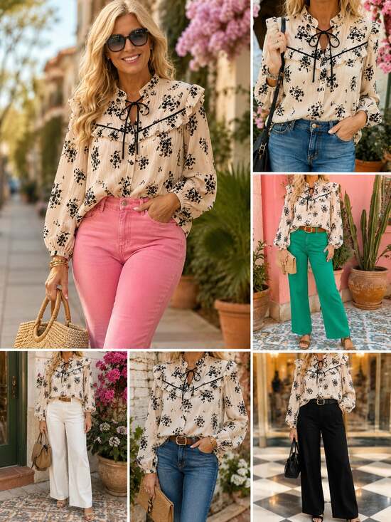 SHEIN Curve Tops - Womens Blouse 2XL Chiffon Long Sleeve